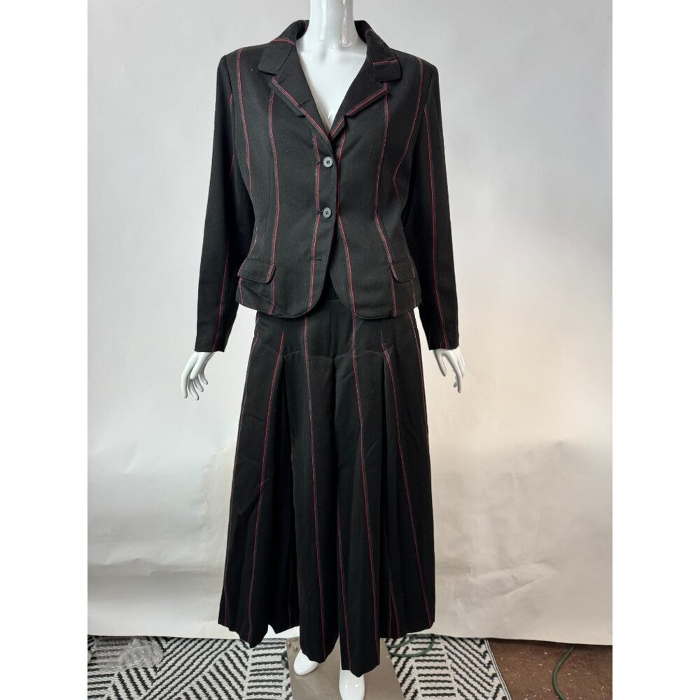Fiorucci Made In Italy 80s Black Pinstripe Vintage Skirt Suit Set With Red Accen